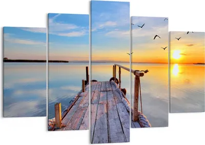 Produktbild von Bild auf Leinwand - Leinwandbild - See Natur Brücke Vögel - 150x100cm - Wand Bild - Wanddeko - Leinwanddruck - Bilder - Kunstdruck - Wanddekoration - Leinwand bilder - Wandkunst - EA150x100-2402