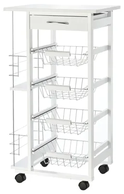 Immagine prodotto di Carrello da Cucina 47x37x83 cm 2 Ripiani 4 Cestelli in Legno MDF  Bianco