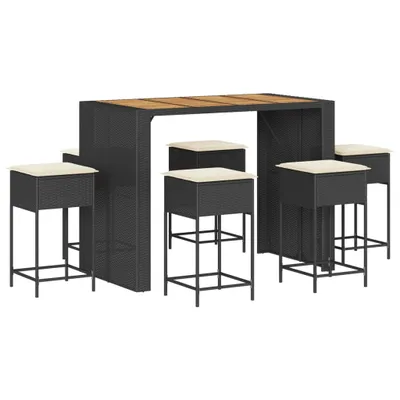 Immagine prodotto di vidaXL Set da bar da giardino 7 pezzi con cuscini in polirattan nero