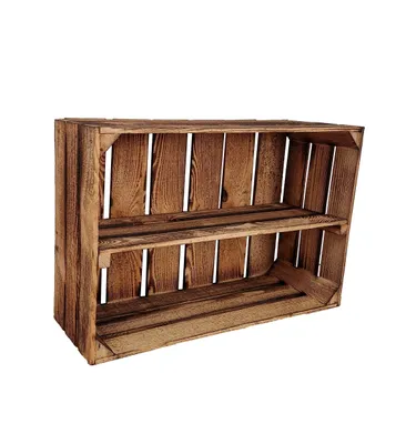 Produktbild von Holzkiste mit langem Regal, 60x40x20 cm, Aufbewahrung und Dekoration für Zuhause in Geflammte Farbe