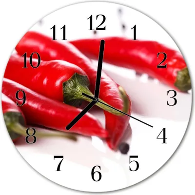 Produktbild von Glasuhr Wanduhr Küchenuhr Echt-Glas 30fi cm Chilischoten rot