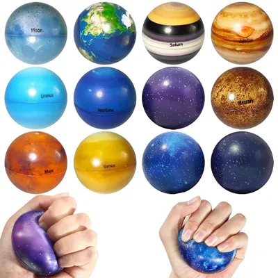 Produktbild von Knetball Stressball Anti-Stress-Spielzeug - 12 Stück - Schaumstoff - Planeten-Design