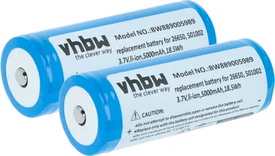 Produktbild von vhbw 2x Akku Ersatz für Ledlenser 501002, 04058205009263, 26650 für Taschenlampe Kopflampe (5 Ah, 3,7 V, Li-Ion)