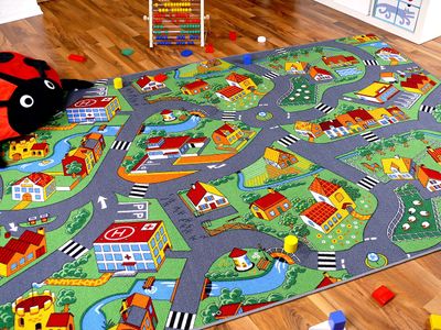 Kinder Spiel Teppich Little Village Grün, Größe:80x160 cm
