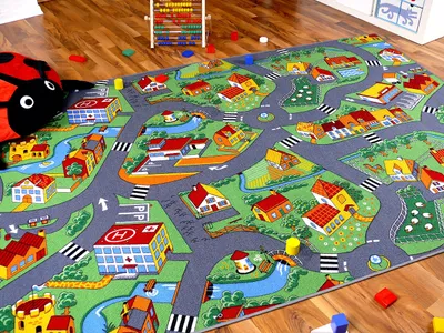 Produktbild von Kinder Spiel Teppich Little Village Grün, Größe:400x500 cm