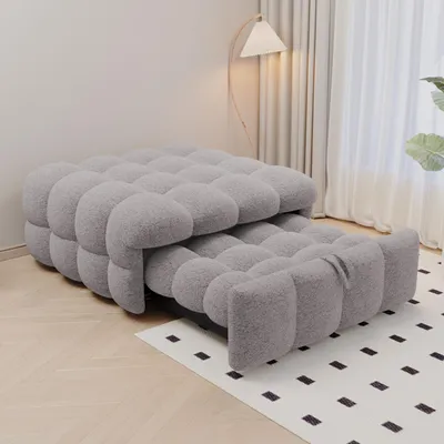 Image de MODFU Fauteuil Convertible 1 Place Style Moderne, Avec Lit Extensible, En Velours Teddy et Structure Métallique, 183 x 76 x 42 cm, Gris