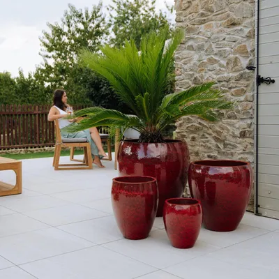 Produktbild von Provencelia Keramik Pflanzkübel Lafontaine Rot, Ø39 x H42 cm, frostbeständig, handgefertigt, glasiert, Outdoor, Terrasse, winterfest