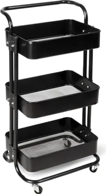 Produktbild von deluxe4home® Rollwagen mit 3 Ebenen I Servierwagen Küchenwagen mit Griff I Rollen mit Bremsen I Kleiner Nischenwagen Aufbewahrung und Mehrzweckwagen