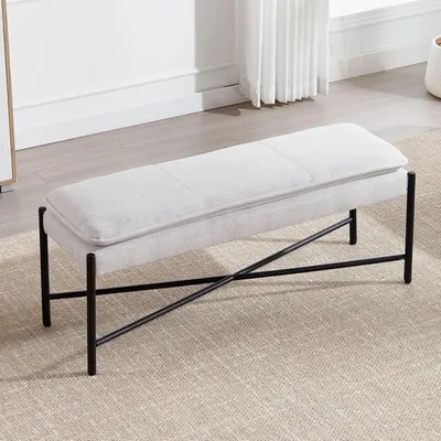 Imagen del producto de Banco tapizado, banco para la cama con acolchado de lino, color marrón