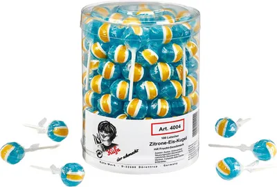 Produktbild von Küfa Zitronen Eis Kugel Lutscher mit Zitrone Dose 100 Stück 1800g