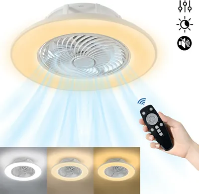 Produktbild von LZQ LED stropný ventilátor s osvetlením a diaľkovým ovládaním, stropné svietidlo s ventilátorom, stmievateľné stropné svietidlo s lopatkami ventilátora