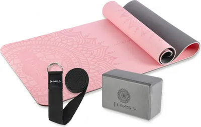 Obrázek produktu pro Sada na jógu - TPE Mat, Růžová; Šedý blok; Popruh