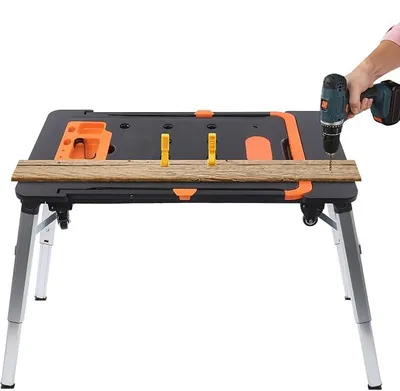 Imagen del producto de Mesa multifuncional 7 en 1. Banco de trabajo plegable con ruedas y bandeja para herramientas. Mesa de trabajo robusta y ajustable en altura, ideal para reparaciones de automóviles. Capacidad de carga: 250 kg. Superficie de trabajo resistente