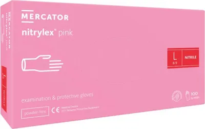Immagine prodotto di Mercator NITRYLEX guanti medicali monouso in nitrile rosa - 100 pezzi, taglia S, M, L, XL RUKNIT_MERC_R_L