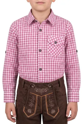 Zdjęcie produktu dla Dziecięca tradycyjna koszula do tradycyjnych lederhosen w tradycyjną kratę, Kolor:różowy, Rozmiar:176