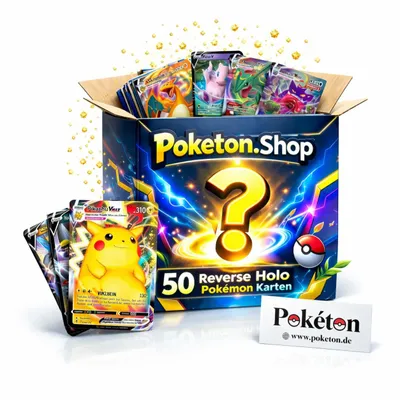 Produktbild von 50 Reverse Holo Pokemon Karten - Deutsch - zufällig gemischt - inkl. Poketon Visitenkarte