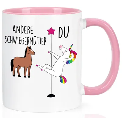 Produktbild von Kaffeetasse Schwiegermutter Geschenk Rosa 320ml Keramik beidseitig bedruckt