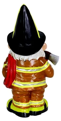 Produktbild von Gartendekoration eines alten Mannes als Zwergenstatue, Feuerwehrmann-Design aus Kunstharz