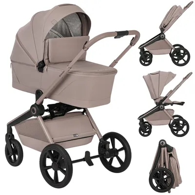 Produktbild von Lionelo Freya 2in1 Kombikinderwagen mit Babywanne und Buggy faltbar bis 22 kg PolyurethanRäder Federung XXL Liegefläche - Beige