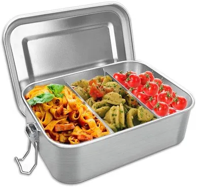 Image de Boîte à repas en acier inoxydable, 850 ml, sans BPA, cloison de séparation, joint d'étanchéité, durable, écologique, pour adultes et enfants