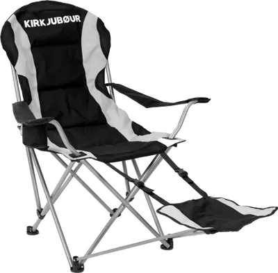 Produktbild von KIRKJUBØUR® gepolsterter Campingstuhl mit Fußablage – klappbarer Outdoor-Stuhl, inkl. Armlehnen & Getränkehalter - ideal für Camping schwarz | KJ-31