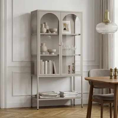 Zdjęcie produktu dla Szafka witryna "Klippestad" z 2 drzwiczkami, stal, 160 x 80 x 35 cm, kolor: ciepła szarość