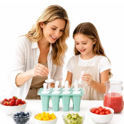 Produktbild von 8er-Set wiederverwendbare Eisformen aus faltbarem Silikon, BPA-frei, DIY-Popsicle-Formen zur Herstellung von Eis am Stiel