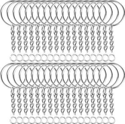 Produktbild von Schlüsselring mit Kette 50 Stück Schlüsselanhänger Basteln Set, Schlüsselringe 25mm für Schlüssel DIY Taschen Schmuckherstellung (Silber)