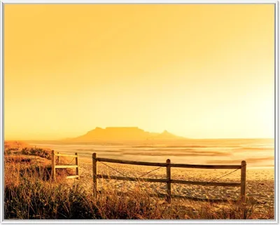 Produktbild von Wallario Wandbild Strand in Südafrika I - Himmel in orange, Größe: 40,30 x 50,30 cm, Poster mit weißem Aluminiumrahmen