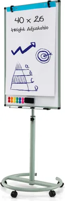 Zdjęcie produktu dla COSTWAY stojak na flipchart 100x65cm, regulowana wysokość 192cm, mobilna tablica z okrągłym stojakiem, magnesami, markerami i gumką, suchościeralna