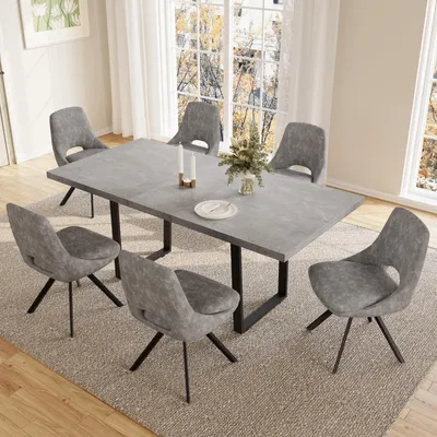 Image de Table extensible pour 6 personnes, en MDF gris, dimensions 130-170 cm