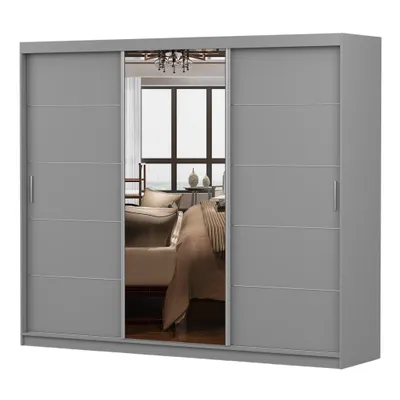 Produktbild von Schwebetürenschrank Kleiderschrank 250cm Grau/Grau mit Spiegel und Schubladen LION