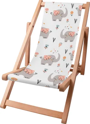 Produktbild von Dreamroots Kinder Liegestuhl klappbar Holz, bis zu 130 kg, Sonnenliege klappbar mit 3-stufiger Neigungsregulierung der Rückenlehne, Happy Elephant