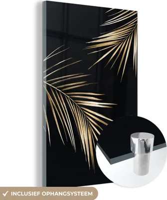 Produktbild von MuchoWow Glasbilder - Bilder auf Wandbild - Foto auf Glas Blätter - Pflanzen - Gold - Schwarz - Luxus 80x120 cm Wanddekoration aus Glas - Acrylglasbild - Acrylbilder - Die Schlafzimmer