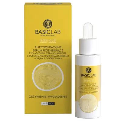 Obrázok produktu pre BasicLab Esteticus Antioxidačné regeneračné sérum so 6 % askorbyl tetraizopalmitátu, 0,5 % koenzýmu Q10 a olejom z boráka lekárskeho, 30 ml