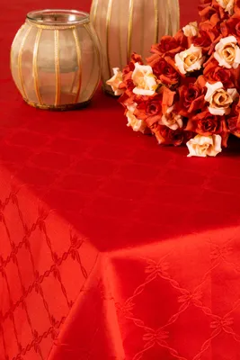 Tischdecke, Jacquard-Baumwolle, 175 x 175 cm, Quadrat, Rot