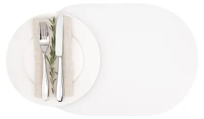 Ovale Vinyl-Tischsets weiß mit Relief, 40,64 x 30,48 cm, 6er-Pack