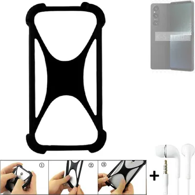 Produktbild von K-S-Trade Handy-Hülle + headphones kompatibel mit Sony Xperia 1 V Schutz-Hülle Bumper Silikon Cover Case Silikoncase Silikonbumper TPU Softcase
