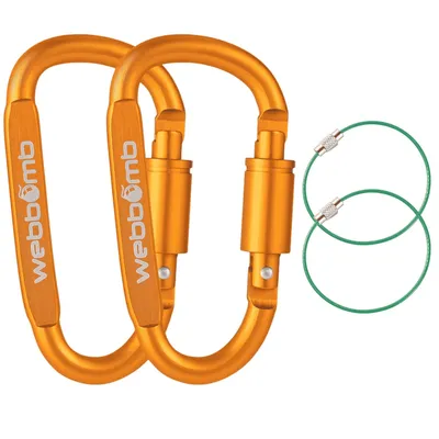 Produktbild von WEBBOMB® 2x Karabiner Haken mit Schraubverschluss 80mm GOLD + 2X Drahtseil Schlüsselringe Schraubkarabiner Sport Karabinerhaken Schlüsselanhänger