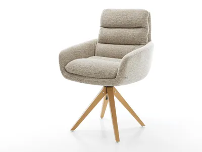 Produktbild von DELIFE Drehstuhl Abelia-Flex mit Armlehnen Webstoff Soft Beige Holzgestell kantig Natur 180° drehbar