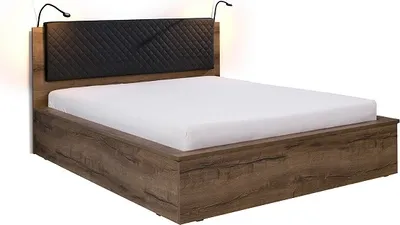 Obrázek produktu pro FURMEB24 | Modern­ manelsk postel | DENVER 160x200 cm | Vzhled deva, ÄalounÄn© Äelo | Matrace a LED lampa jsou souÄst­ balen­