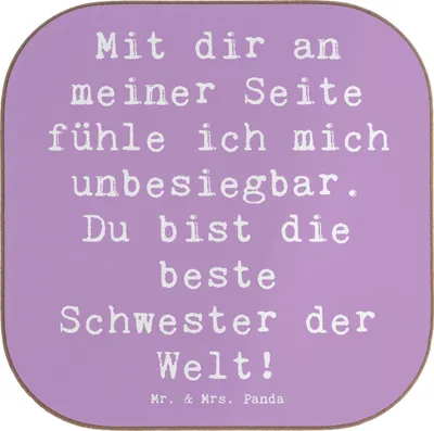 Produktbild von Mr. & Mrs. Panda Holzuntersetzer Spruch Beste Schwester - Lavendeltraum - Geschenk, Schwesternliebe, Dankeschön, Handgefertigt, Liebe, Bedanken, Untersetzer Gläser, Tasse