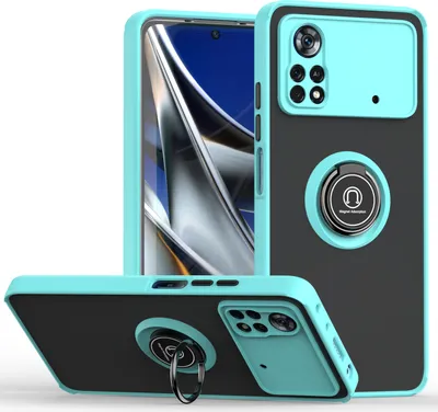 Produktbild von Xiaomi Poco X4 Pro 5G Hülle, Ring Halter Ständer Matte Transluzent TPU Rahmen Stoßfest Schutzhülle für Xiaomi Poco X4 Pro 5G Hellblau