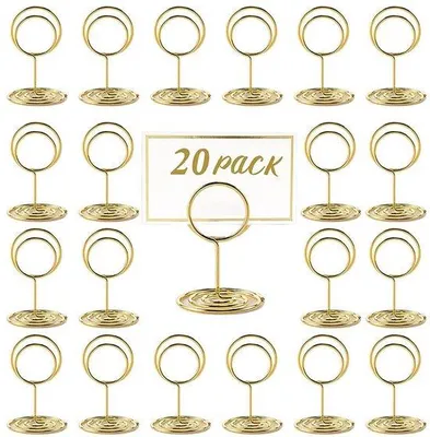 Image de Mini-porte-noms en métal laqué, lot de 20, dorés, porte-noms ronds pour petites tables, mariage et fête.