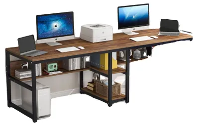 Obrázek produktu pro Psací stůl, prostorné dvojité pracoviště, rustikální industriální design, čokoládová barva