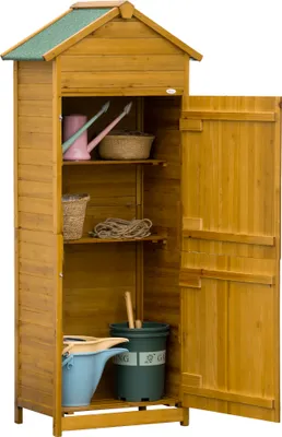 Image de Abri de jardin en bois naturel, armoire à outils, armoire de jardin, abri de jardin, remise à outils, 2 étagères, résistant aux intempéries, 2 portes, 79 x 49 x 191,5 cm