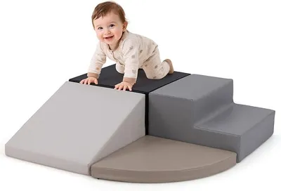 Imagen del producto de 4 bloques de espuma. Bloques gigantes para jugar y trepar, bloques de espuma suaves, bloques grandes, bloques de construcción para niños en edad preescolar, bebés y niños en edad escolar (gris)