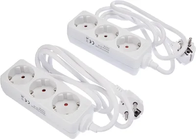 Produktbild von Kopp 2er Set Steckdosenleiste 3-Fach mit 45° gedrehten Steckdosentöpfen, mit erhöhtem Berührungsschutz, mit 1,4m Zuleitung H05VV-F3G1,5mm², 16A, 250V, Farbe arktis-weiß, 128613852