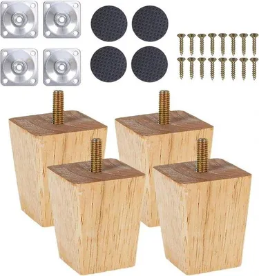 Produktbild von Set mit 4 massiven Holzmöbelbeinen mit Gewinde für Schränke, robuste Tischbeine (5 cm, Eiche)