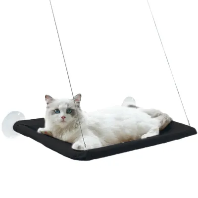 Produktbild von Katzen-Fensterbank, starke Saugnäpfe, Sicherheitskatzen-Hängematte, Fenstersitz für große dicke Katzen oder doppelte Katzen (bis zu 17 kg) (Schwarz)